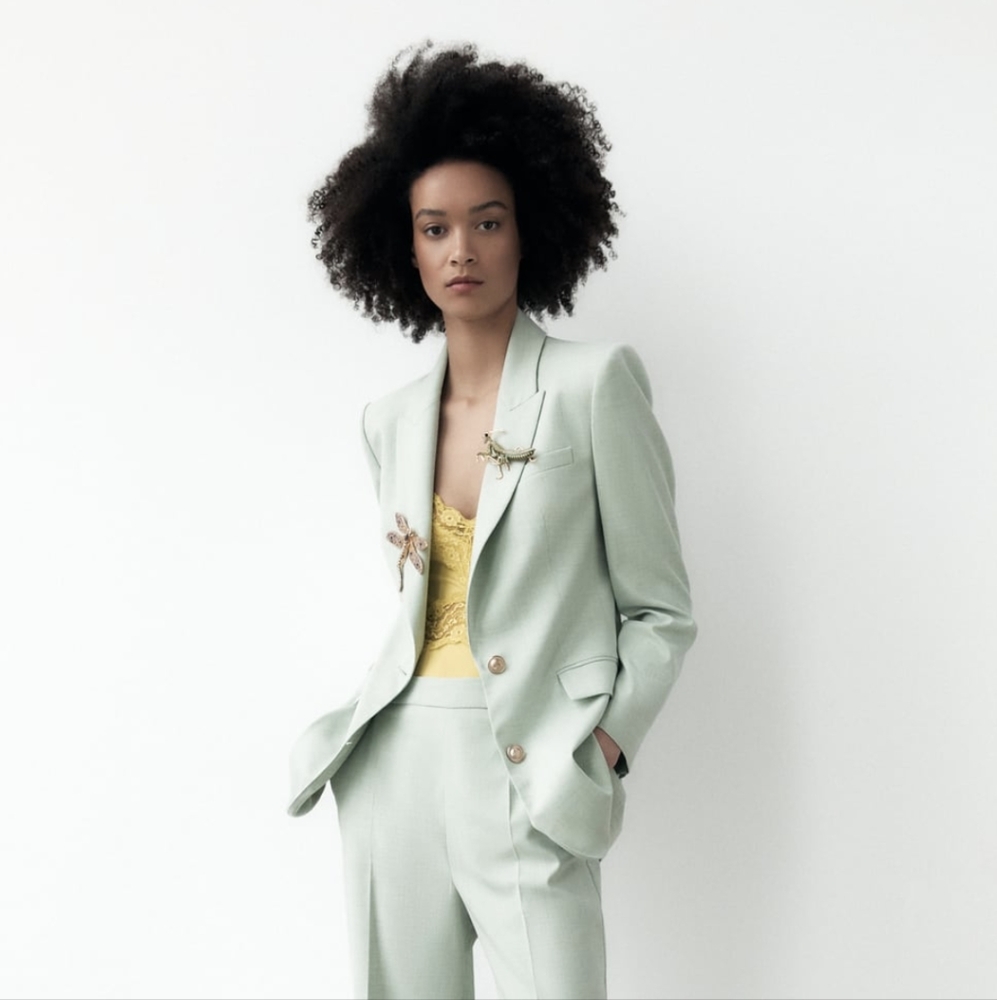 ZARA Pastel Green Blazer w/ Gold Buttons